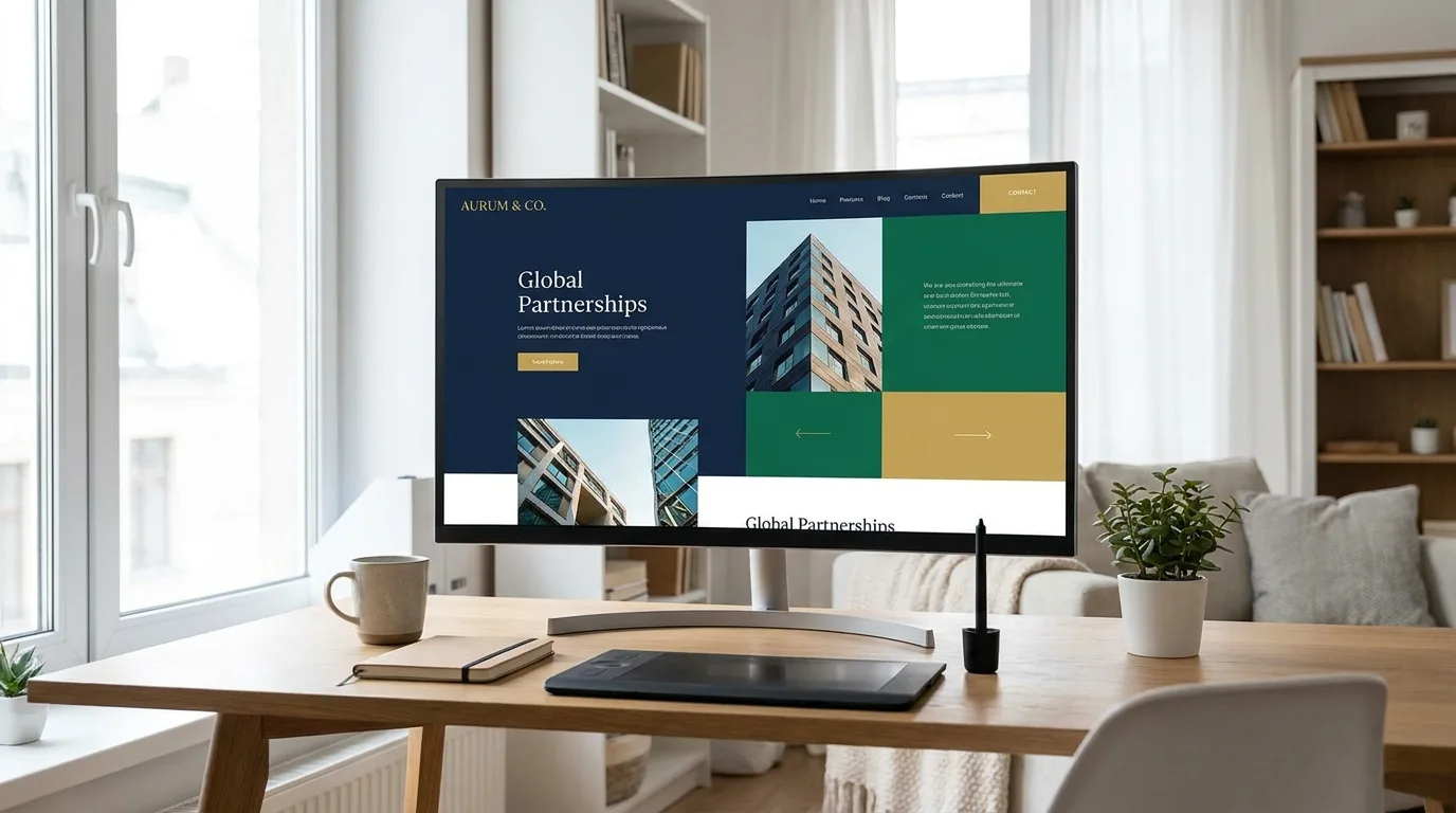 Split-scene render on white. Left: a dull, dated grey website with no activity. Right: a sleek modern mint-and-navy website with booking notifications and a rising graph, bright and active.